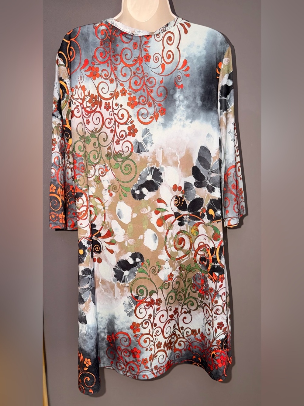 Lily Firmiana NWT 1X Abstract Floral Art Tunic Dress Boho Stretch Luxe Chic - Picture 2 of 9